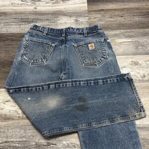 Carhartt Flame Resistant Faded Blue Men 32x30 Relaxed‎ Fit Distressed Work Jeans
